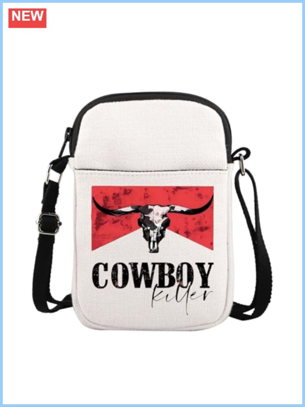 Vintage Cowboy Bull Skull Graphic Canvas Crossbody Bag Cowgirl Gift